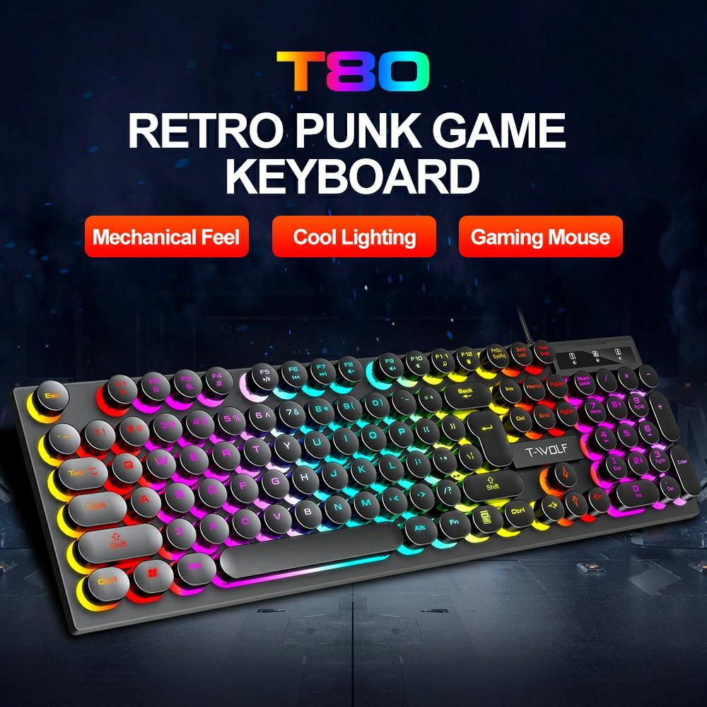 T-WOLF T80 Gaming Keyboard Retro Punk Round Keycap Wired Mechanical Keyboard with Colorful Backlight,Black As Shown A
T-WOLF T80 Gaming Keyboard Retro Punk Round Keycap Wired Mechanical Keyboard with Colorful Backlight,Black As Shown A