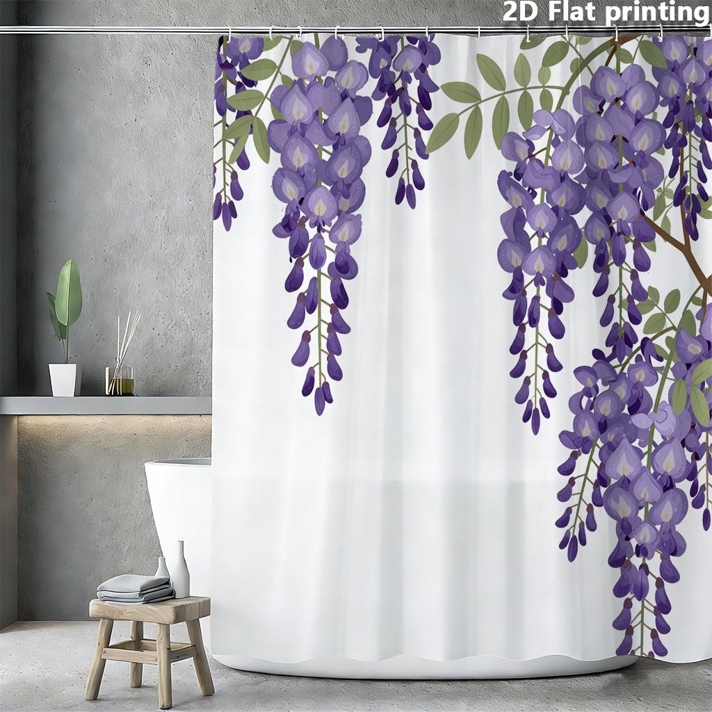 Purple Wisteria Shower Curtain 1Pc Polyester 2D Flat Print 70.8X70.8 Hanging Blooms & Green Leaves On White Base W60H190(CM)-1 Pcs
Purple Wisteria Shower Curtain 1Pc Polyester 2D Flat Print 70.8X70.8 Hanging Blooms & Green Leaves On White Base W60H190(CM)-1 Pcs