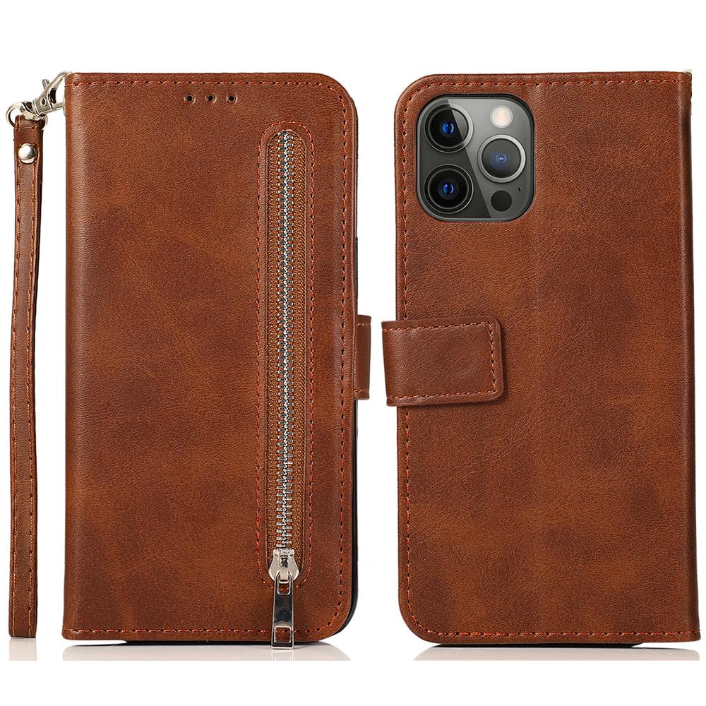 For iPhone 15 Pro Zipper Pocket Phone Case 5 Card Slots Calf Texture PU Leather Stand Cover Brown
For iPhone 15 Pro Zipper Pocket Phone Case 5 Card Slots Calf Texture PU Leather Stand Cover Brown