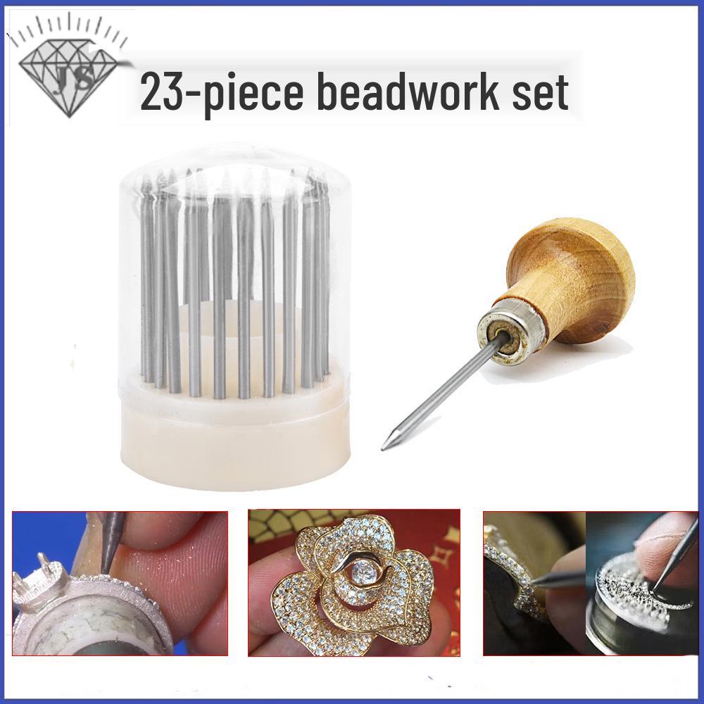 23-Piece Beading and Beadwork Needles Kit with Needle Nests and Goldsmithing Tools for Stone Setting and Micro-Pavé.
23-Piece Beading and Beadwork Needles Kit with Needle Nests and Goldsmithing Tools for Stone Setting and Micro-Pavé.