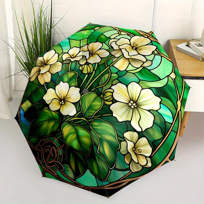 Stained Cute Window Panel with White Flowers - Circular Art Decor Umbrella - Cute Umbrella with Cute Design, Portable 3-Fold C Iron&8K
Stained Cute Window Panel with White Flowers - Circular Art Decor Umbrella - Cute Umbrella with Cute Design, Portable 3-Fold C Iron&8K