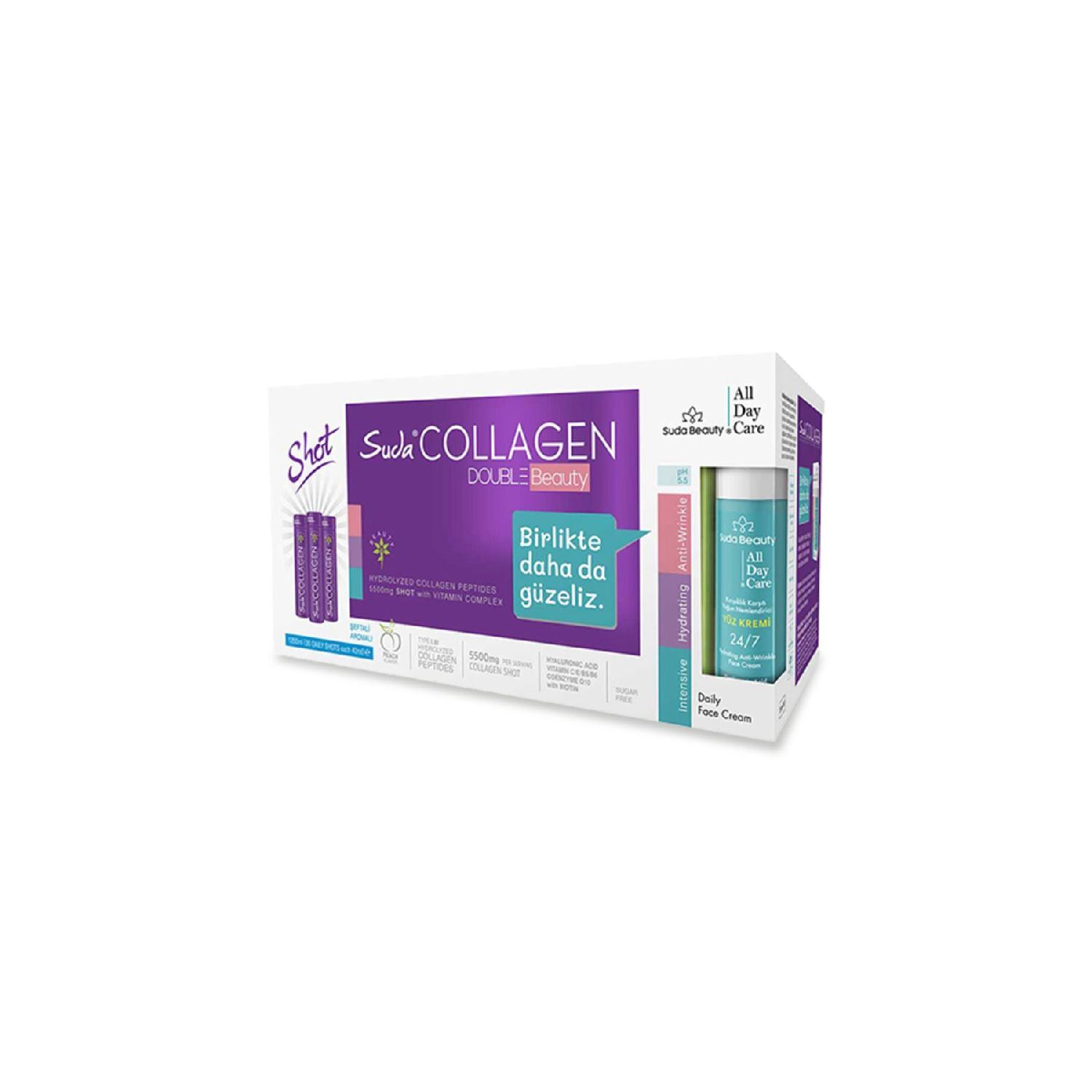 Double Beauty 40mlx30 Shot Peach Flavored Collagen Suda Beauty- All Day Care Facial Cream 50ml
Double Beauty 40mlx30 Shot Peach Flavored Collagen Suda Beauty- All Day Care Facial Cream 50ml