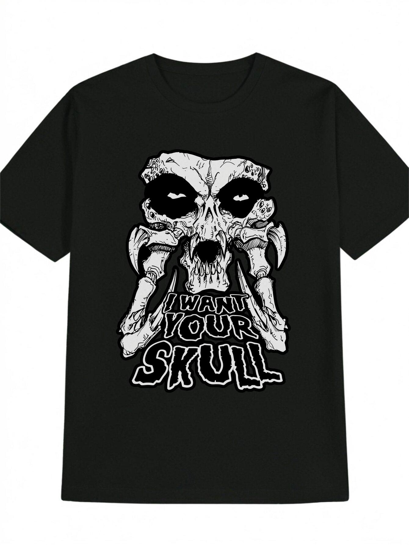 Casual Graphic T-shirt with Skull & I WANT YOUR SKULL Print - Black Round Neck Summer Tee S
Casual Graphic T-shirt with Skull & I WANT YOUR SKULL Print - Black Round Neck Summer Tee S