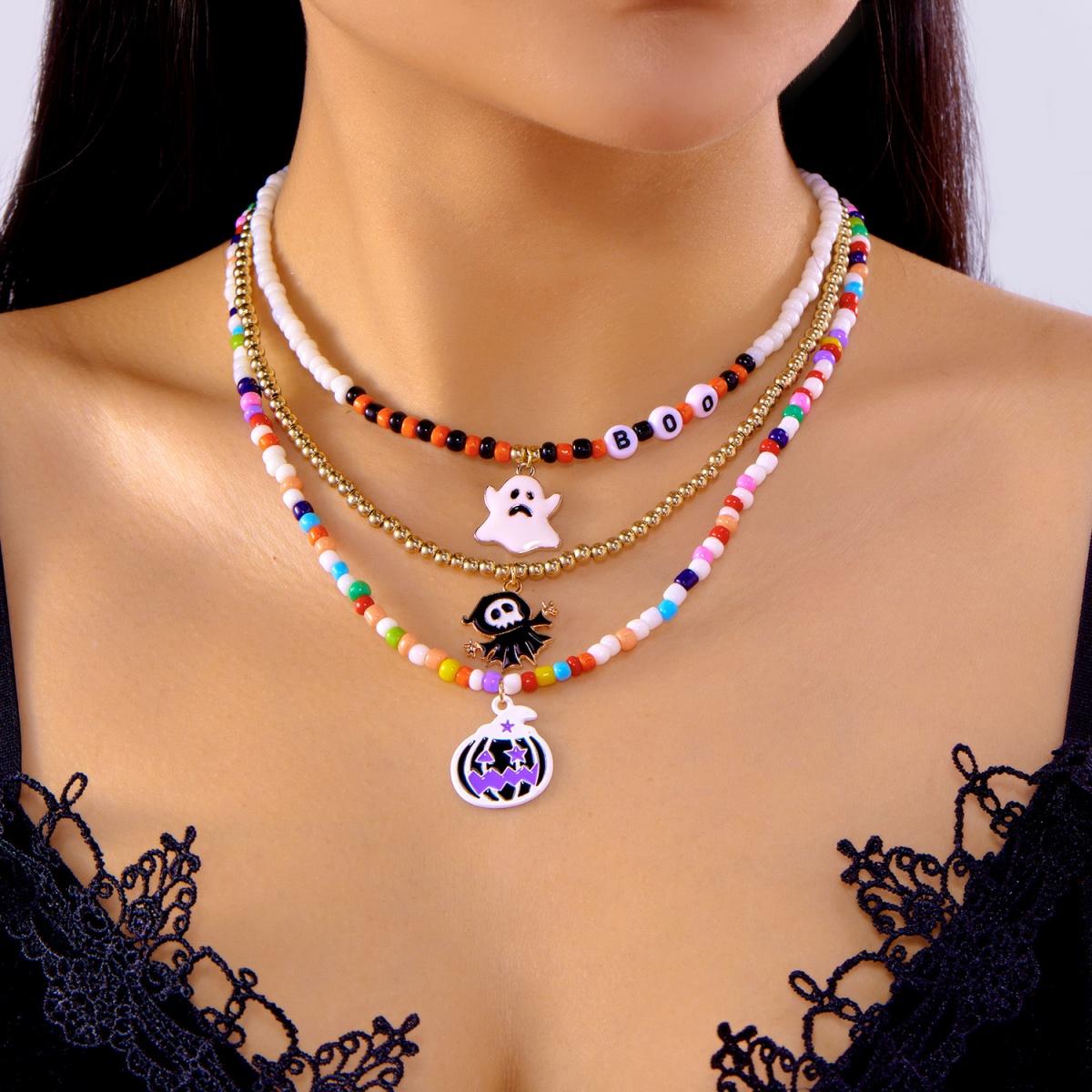 Halloween White Ghost Skull Pumpkin Pendant Necklace Colorful Rice Beaded Multi-Layer Choker Gothic Party Jewelry For Women Men
Halloween White Ghost Skull Pumpkin Pendant Necklace Colorful Rice Beaded Multi-Layer Choker Gothic Party Jewelry For Women Men