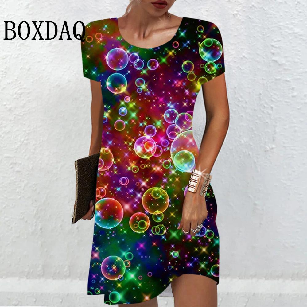 Creative Colorful Circular Bubbles Patterns Women Mini Dresses Summer Short Sleeve Printed Plus Size Casual Comfortable Soft Dress S
Creative Colorful Circular Bubbles Patterns Women Mini Dresses Summer Short Sleeve Printed Plus Size Casual Comfortable Soft Dress S