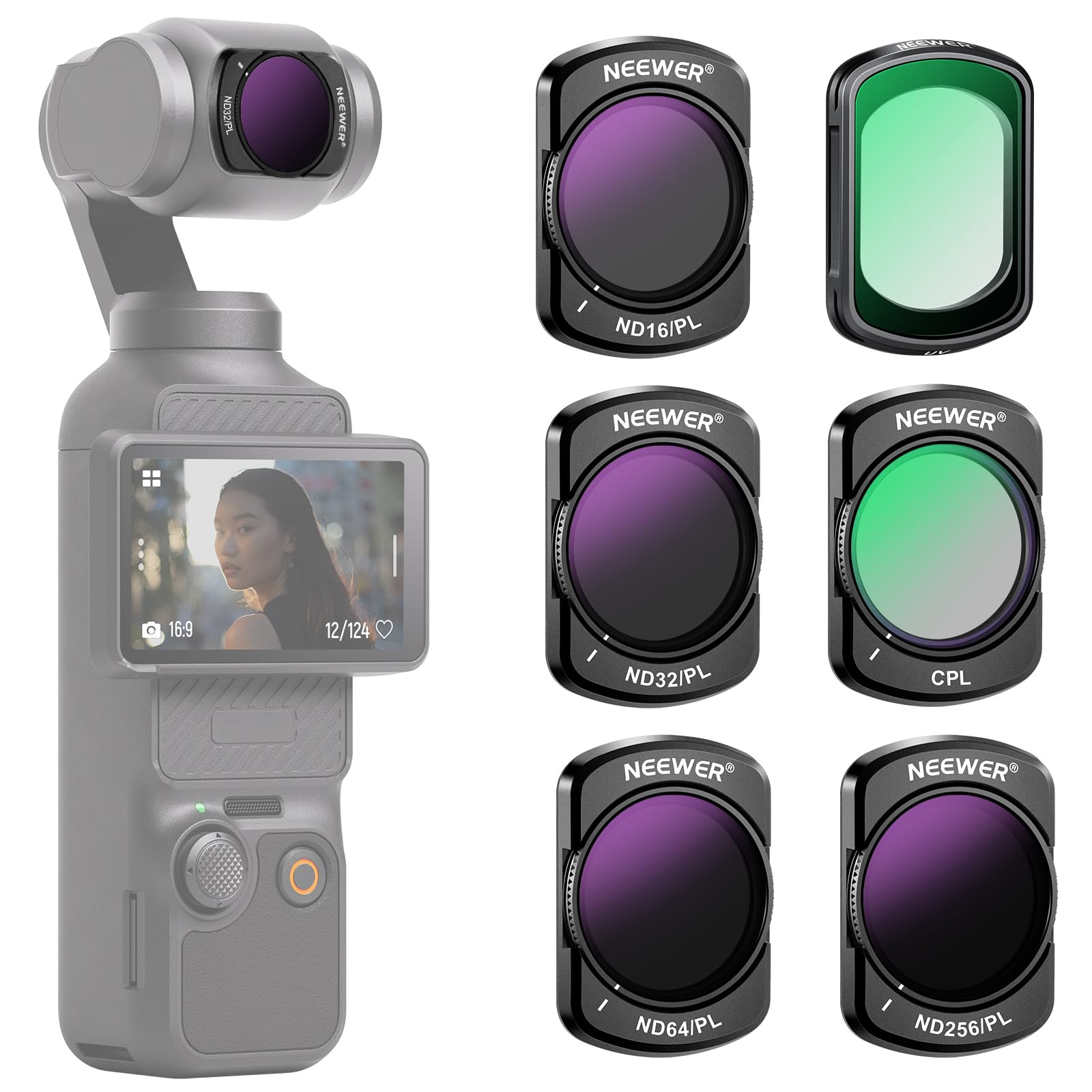 NEEWER Filter Set Compatible Osmo Pocket 3 Magnetic Waterproof Antifouling UV CPL Filter Neutral Density Filter Lens Protection HD Optical Frame
NEEWER Filter Set Compatible Osmo Pocket 3 Magnetic Waterproof Antifouling UV CPL Filter Neutral Density Filter Lens Protection HD Optical Frame