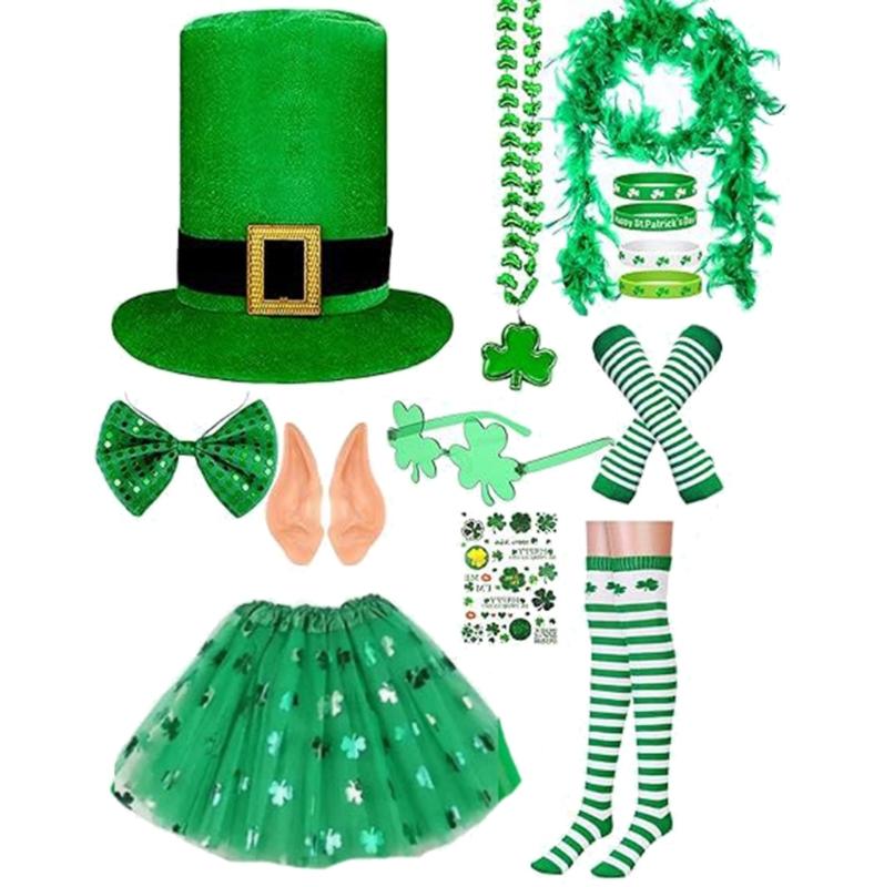 Homburg Party Hat Skirt Leprechaun Green Trim Top Hat Green Stocking for Boy Men Club Irish Holiday Accessories
Homburg Party Hat Skirt Leprechaun Green Trim Top Hat Green Stocking for Boy Men Club Irish Holiday Accessories