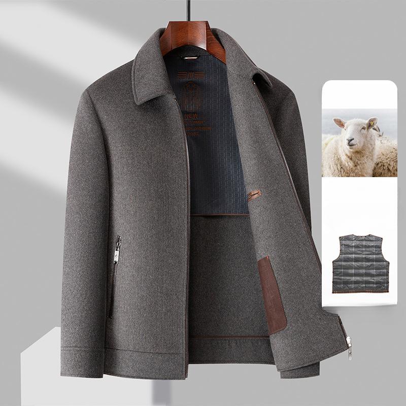 Autumn and winter double-sided woolen lapel jacket for middle-aged men, removable down lining, cashmere short woolen jacket 170
Autumn and winter double-sided woolen lapel jacket for middle-aged men, removable down lining, cashmere short woolen jacket 170