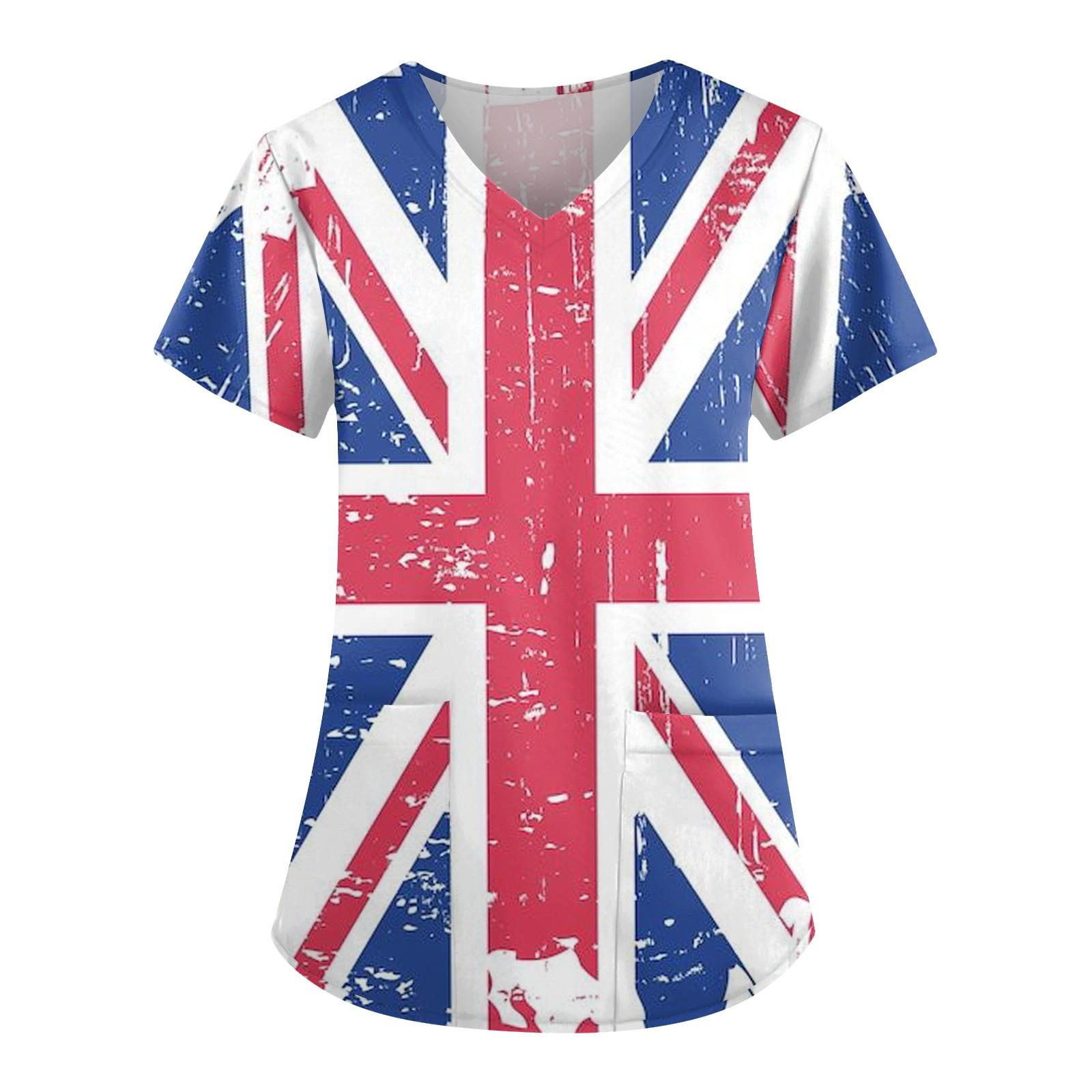 Женские модные повседневные топы с v-образным вырезом и защитная спецодежда с принтом ко Дню независимости L синий