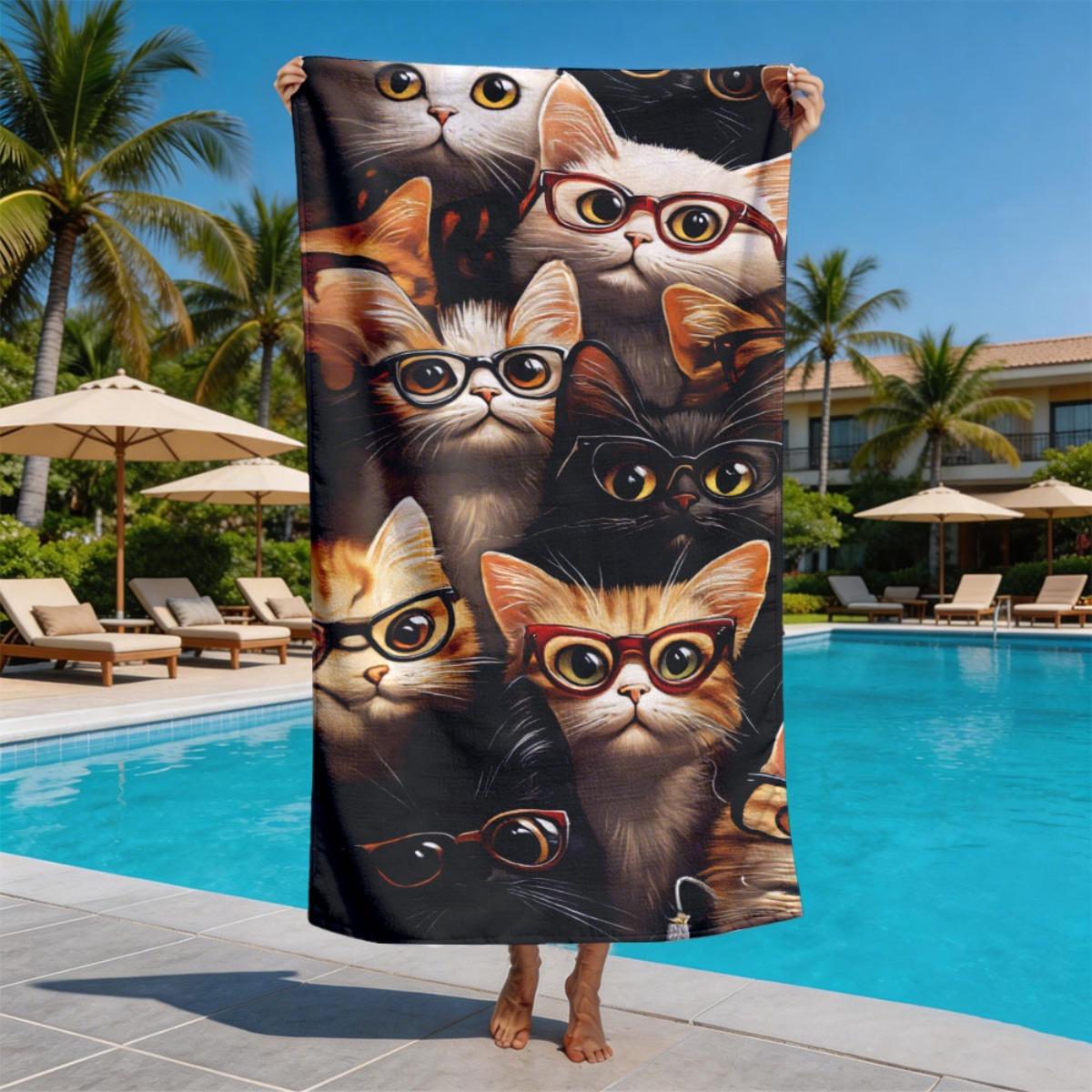 Group portrait of cats wearing glasses polyester microfiber beach towel is highly absorbent, suitable swimming and beach outings W30*H60(CM)
Group portrait of cats wearing glasses polyester microfiber beach towel is highly absorbent, suitable swimming and beach outings W30*H60(CM)