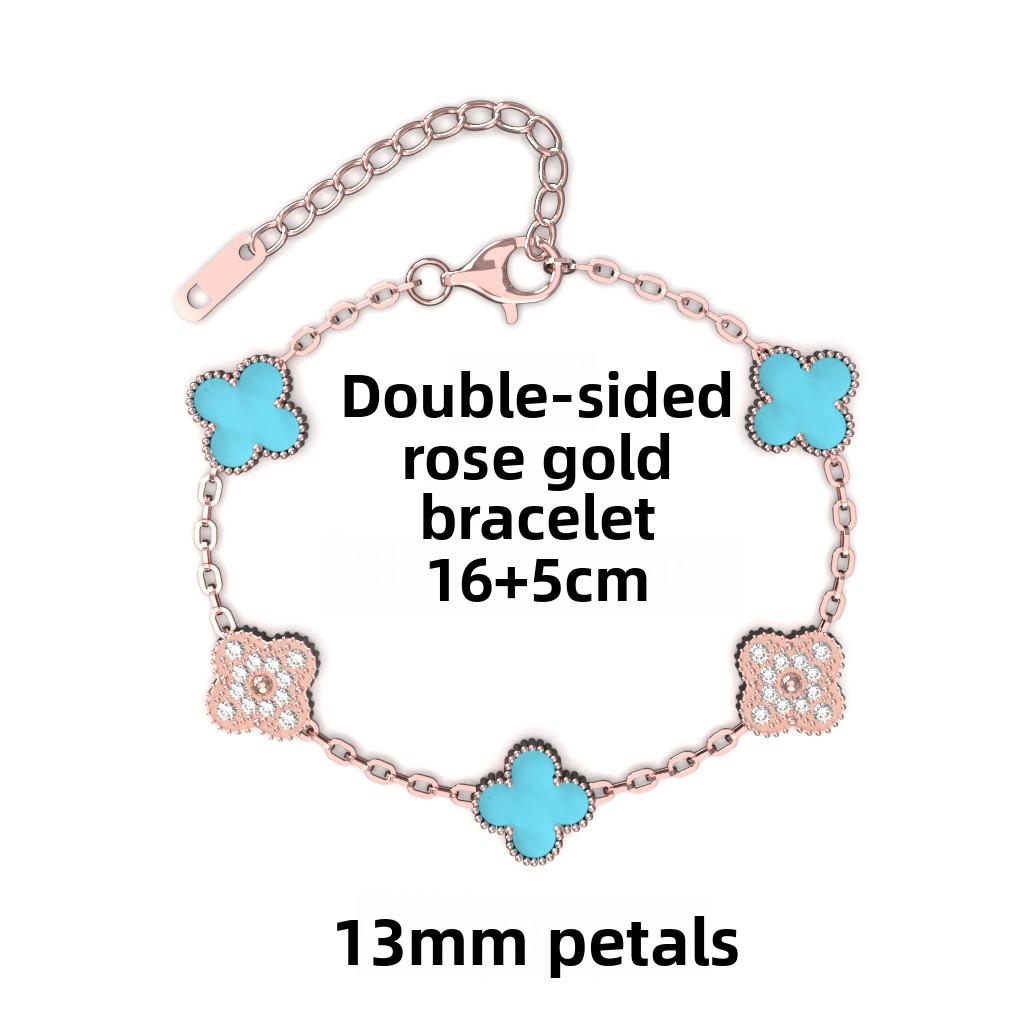 Браслет из розового золота 13 мм Четырехлистный клевер Вакуумное покрытие Пять цветков Полный женский браслет
Браслет из розового золота 13 мм Четырехлистный клевер Вакуумное покрытие Пять цветков Полный женский браслет