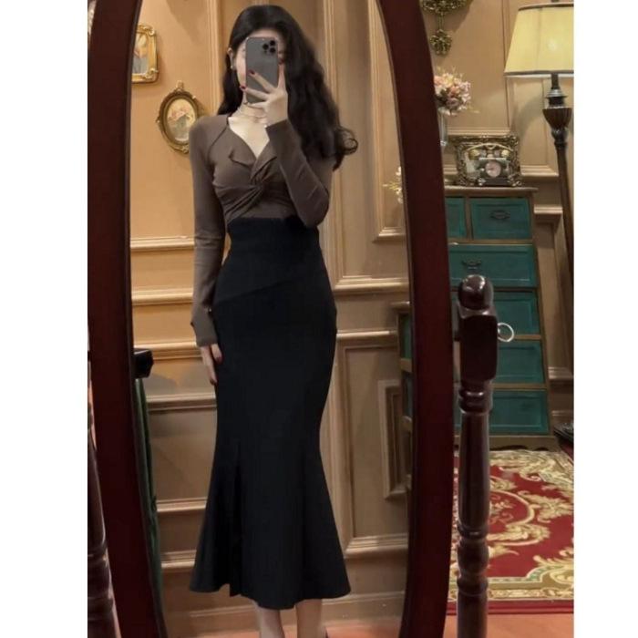 Korean suit women s new kinked long-sleeved top + split-ended harpoon tail skirt foreign style two-piece set XXL
Korean suit women s new kinked long-sleeved top + split-ended harpoon tail skirt foreign style two-piece set XXL