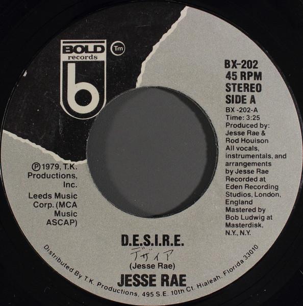 7inch Record JESSE RAE - D.E.S.I.R.E. BX202 Bold Records 1979 US Dance & Electronica Used
7inch Record JESSE RAE - D.E.S.I.R.E. BX202 Bold Records 1979 US Dance & Electronica Used