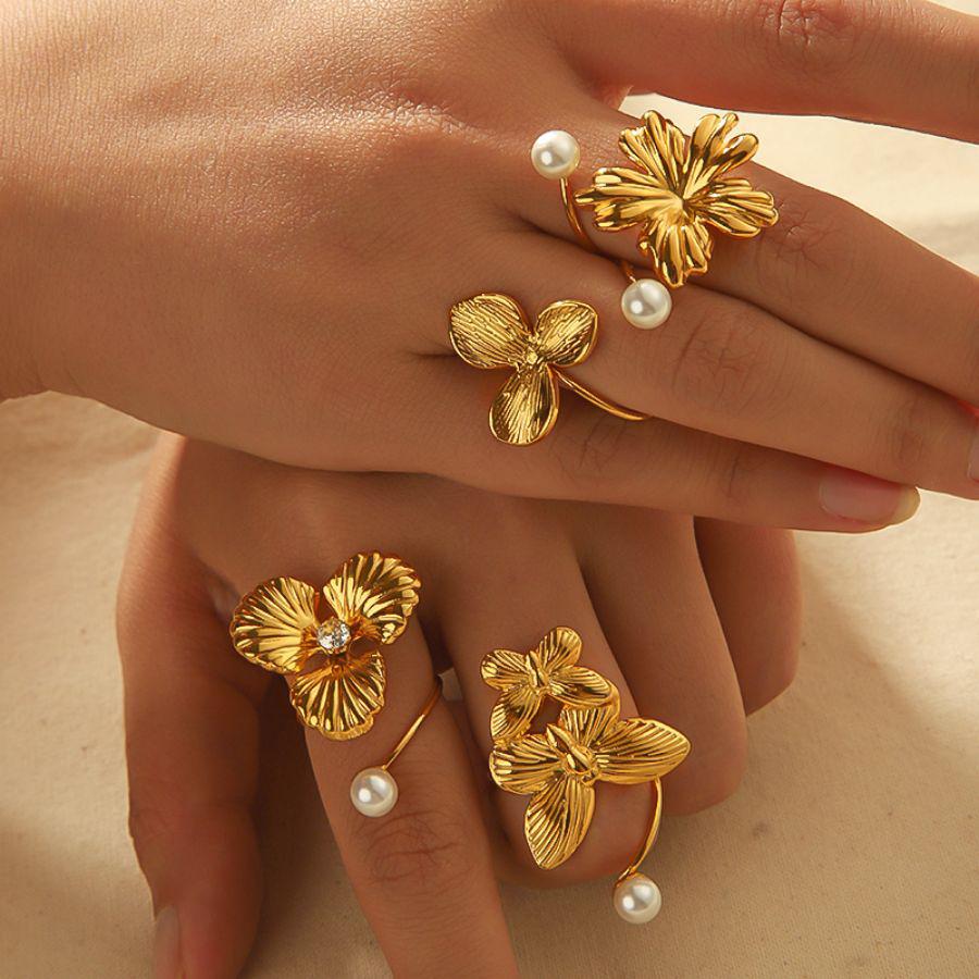18K Gold Titanium Steel Butterfly Flower Pearl Ring for Women - Versatile Open Design Adjustable Opening
18K Gold Titanium Steel Butterfly Flower Pearl Ring for Women - Versatile Open Design Adjustable Opening