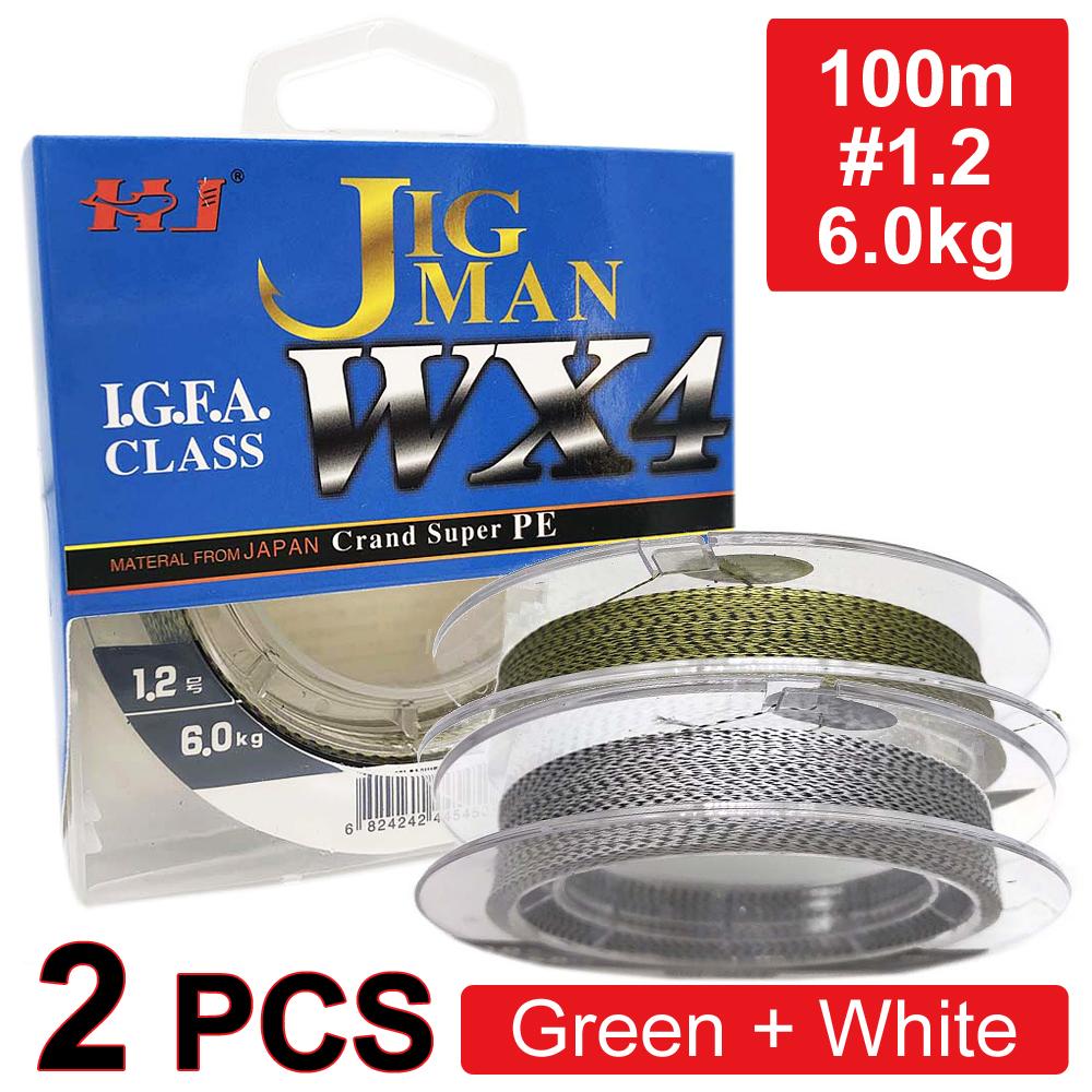 Шнур для риболовлі JIG MAN Wx4, 100m, #1.2, 6.0kg, Green + White #1.2
Шнур для риболовлі JIG MAN Wx4, 100m, #1.2, 6.0kg, Green + White #1.2