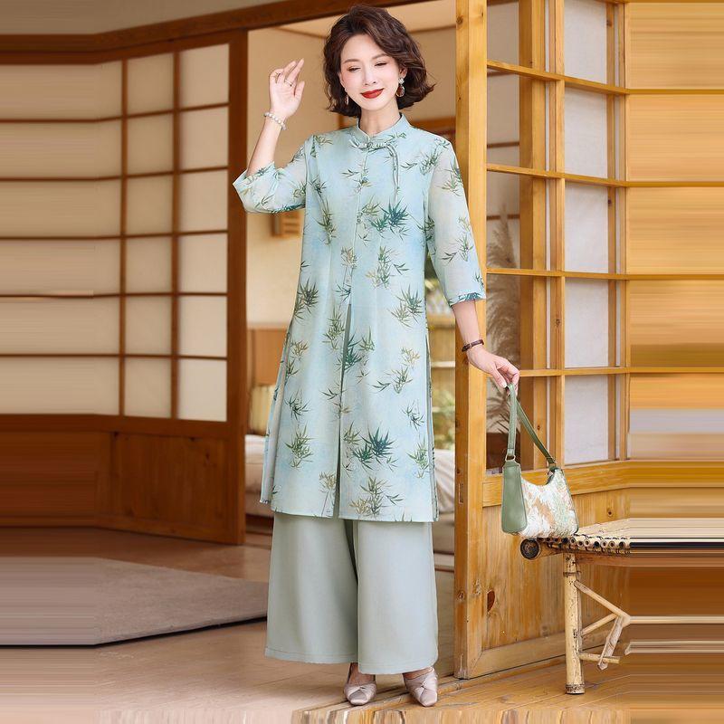 Middle-aged Women s Summer Outfit: Mid-length Jacket & Wide-leg Pants Set with Seven-sleeved Chinese Style Top. 3XL (Recommended 120-135 catties)
Middle-aged Women s Summer Outfit: Mid-length Jacket & Wide-leg Pants Set with Seven-sleeved Chinese Style Top. 3XL (Recommended 120-135 catties)