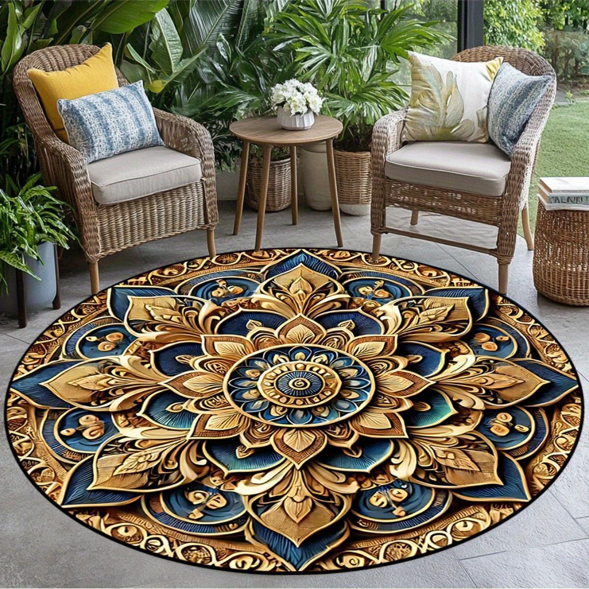 Luxury Gold Blue Mandala Round Rug Outdoor Patio Garden Decor Weather Resistant Flannel Style Floor Mat for Poolside Balcony 60cm
Luxury Gold Blue Mandala Round Rug Outdoor Patio Garden Decor Weather Resistant Flannel Style Floor Mat for Poolside Balcony 60cm