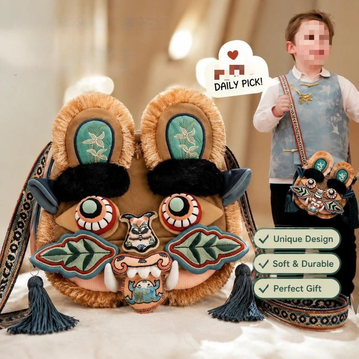 Chinese Traditional Tiger Head Crossbody Bag, Folk Art Embroidered Plush Shoulder Bag, Unique Ethnic Style Tassel Purse for Women, Cute Animal Handbag
Chinese Traditional Tiger Head Crossbody Bag, Folk Art Embroidered Plush Shoulder Bag, Unique Ethnic Style Tassel Purse for Women, Cute Animal Handbag