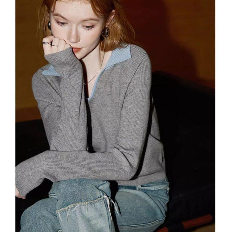 Fashion 2024 Fall V-neck Long Sleeves Knitwear Grey S
Fashion 2024 Fall V-neck Long Sleeves Knitwear Grey S