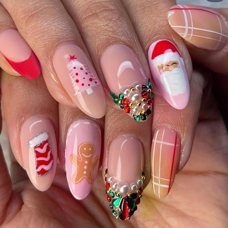 24 Pcs Almond Full Cover False Nail Christmas Press On Nail French Tip Stick on Nail Santa Claus Artificial Nail 1
24 Pcs Almond Full Cover False Nail Christmas Press On Nail French Tip Stick on Nail Santa Claus Artificial Nail 1