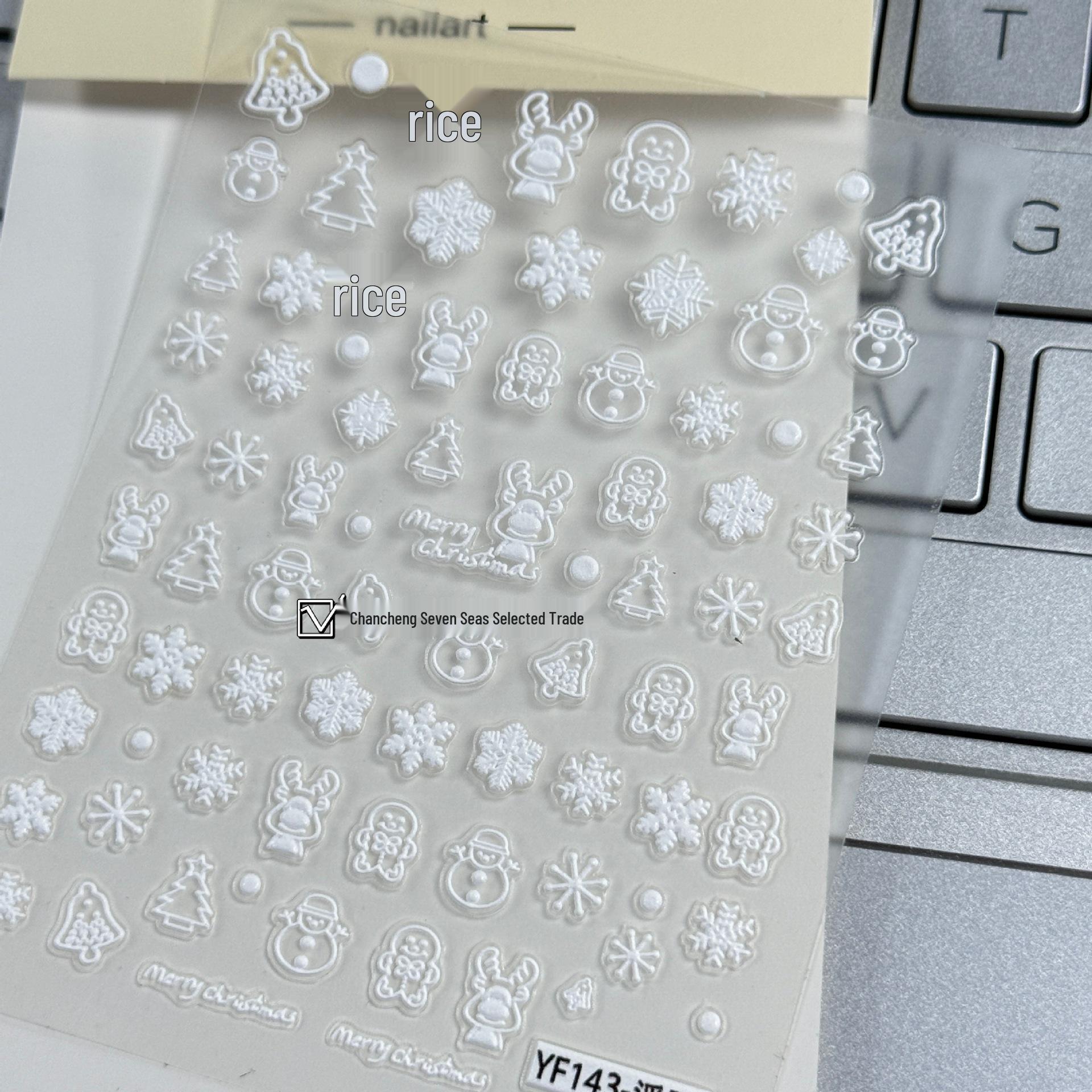 Snowflake & Gingerbread 3D Nail Art Stickers, Semi-Transparent, White Floral Design
Snowflake & Gingerbread 3D Nail Art Stickers, Semi-Transparent, White Floral Design