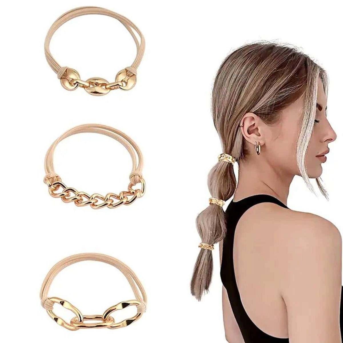 Fashionable and Stylish Metal Chain High-Elasticity Hair Tie for Girls and Women, Dual-Use Hair Band and Bracelet
Fashionable and Stylish Metal Chain High-Elasticity Hair Tie for Girls and Women, Dual-Use Hair Band and Bracelet