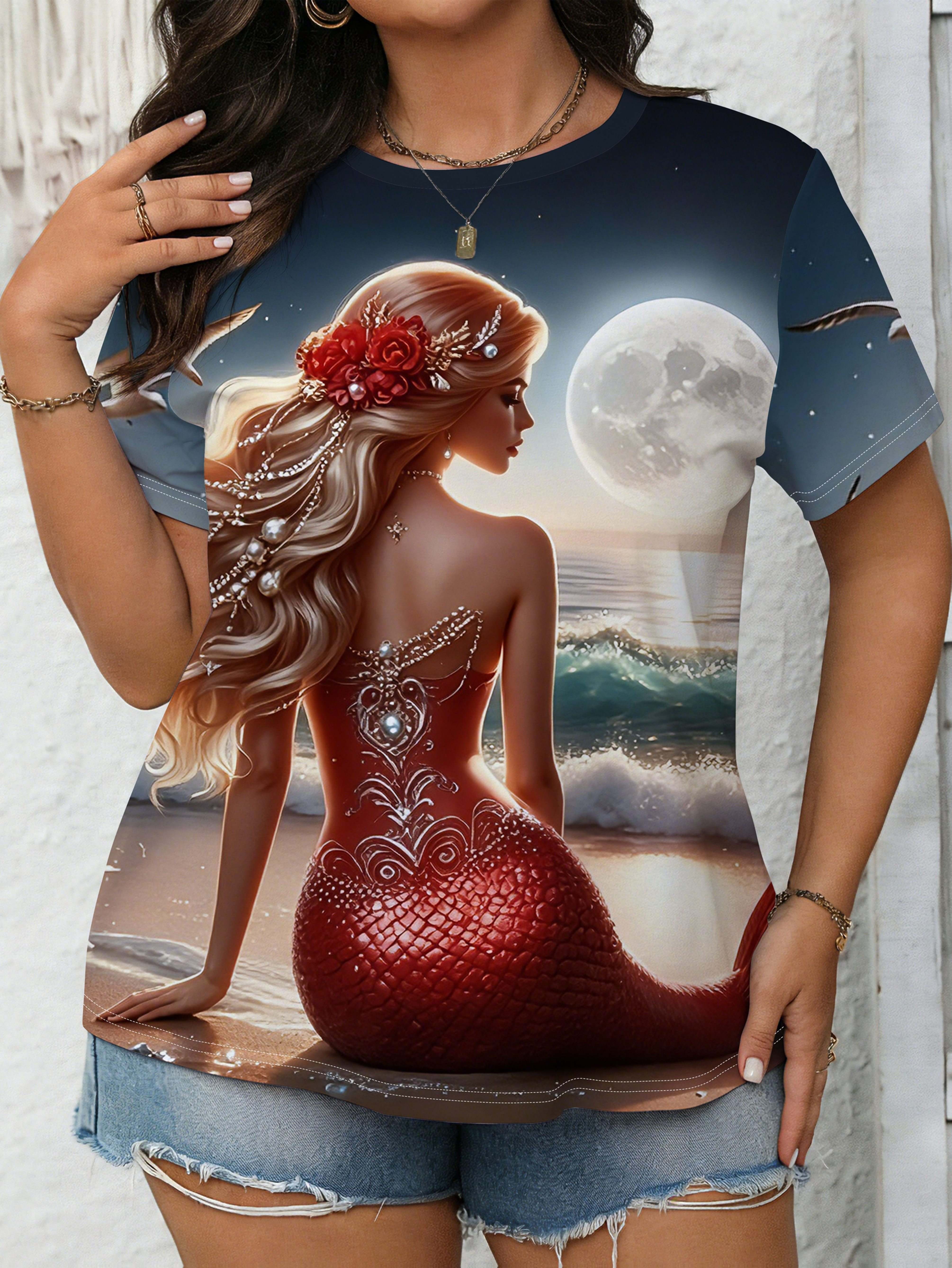 A Summer T-Shirt for Plus-Size Women Featuring a Mermaid Design on a Moonlit Red Sea. with a Round Neckline And a Casual Look. The Material Is Soft An M дубильная кора
A Summer T-Shirt for Plus-Size Women Featuring a Mermaid Design on a Moonlit Red Sea. with a Round Neckline And a Casual Look. The Material Is Soft An M дубильная кора