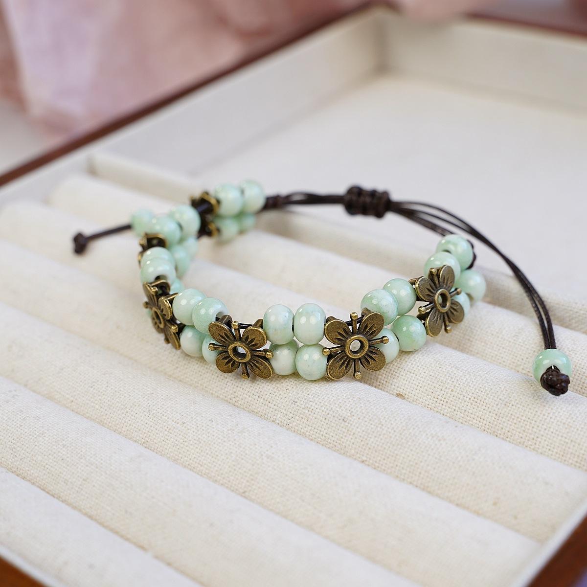 Cute Trendy Four-leaf Flower Double Layer Beaded Ceramic Bracelet for Women Charm Adjustable Handmade Rope Weaving Jewelry Gift зелений
Cute Trendy Four-leaf Flower Double Layer Beaded Ceramic Bracelet for Women Charm Adjustable Handmade Rope Weaving Jewelry Gift зелений