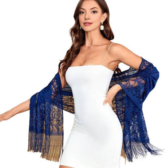 Women Shawl Hollow Embroidery Lace Flower Pattern Summer Shawl with Tassel Hem UV Protection Neck Shoulder темно-синього кольору
Women Shawl Hollow Embroidery Lace Flower Pattern Summer Shawl with Tassel Hem UV Protection Neck Shoulder темно-синього кольору