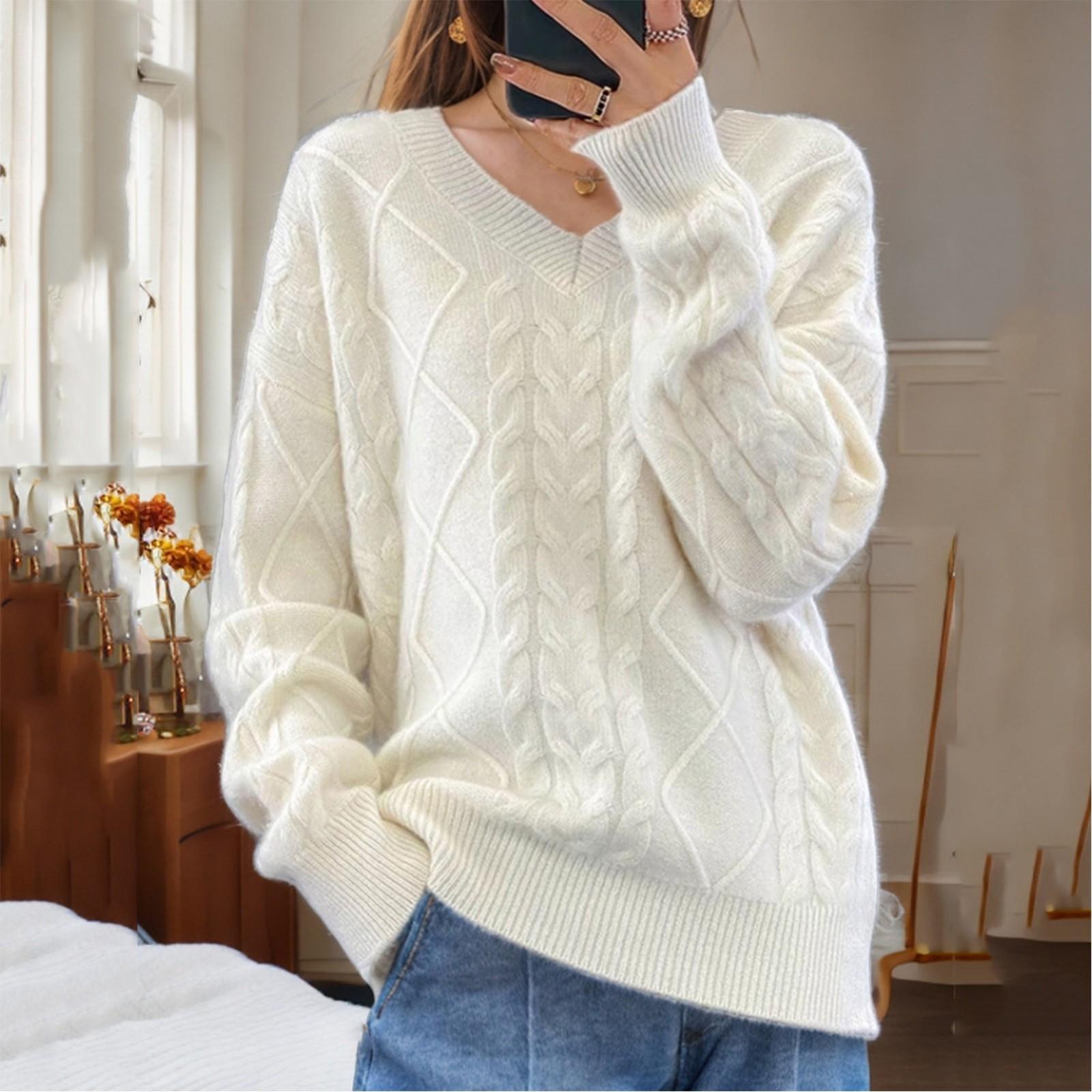 Женский модный однотонный трикотажный свитер с V-образным вырезом, повседневный свитер XL белый
Женский модный однотонный трикотажный свитер с V-образным вырезом, повседневный свитер XL белый