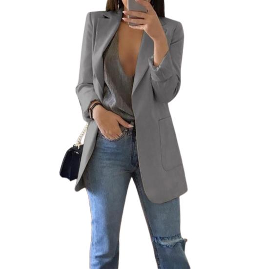 Модный женский однотонный пиджак с открытыми передними карманами, длинный офисный пиджак 4XL серый
Модный женский однотонный пиджак с открытыми передними карманами, длинный офисный пиджак 4XL серый