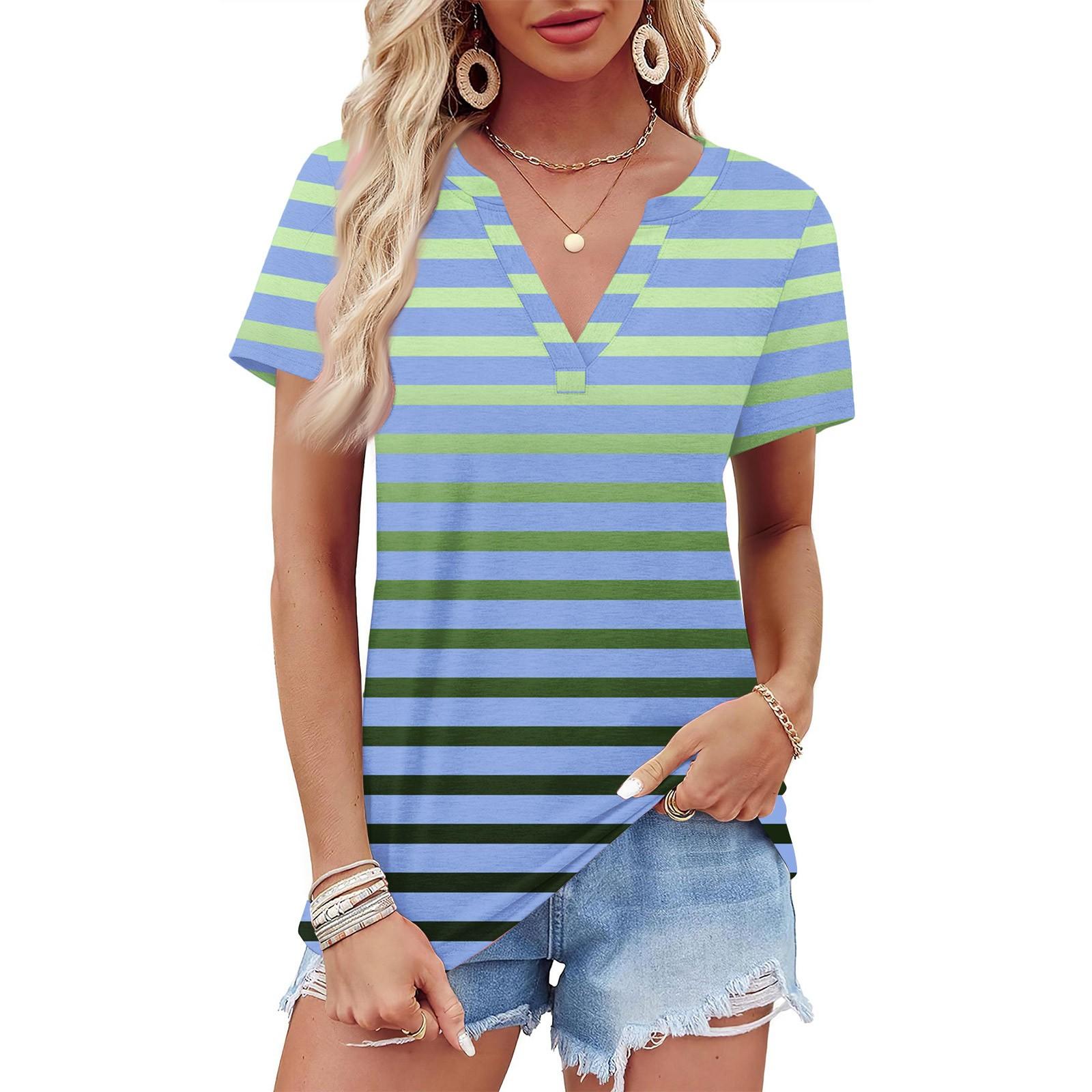 Women s Summer Gradient Stripe Print Short Sleeve V Neck Shirt Business Casual Loose T-Shirt Trendy Fashion Clothing Tops L
Women s Summer Gradient Stripe Print Short Sleeve V Neck Shirt Business Casual Loose T-Shirt Trendy Fashion Clothing Tops L