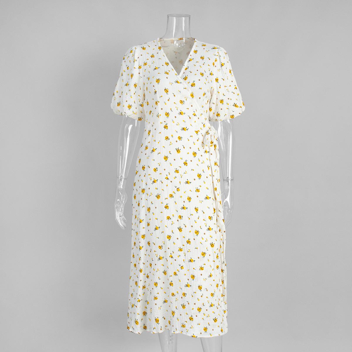 Pure cotton printed dress European and American new women s bubble sleeve V-neck lace-up short-sleeved printed dress L жовтий
Pure cotton printed dress European and American new women s bubble sleeve V-neck lace-up short-sleeved printed dress L жовтий