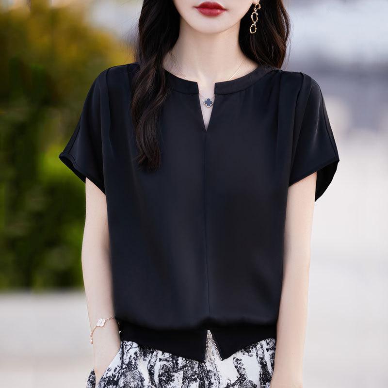 Элегантная женская рубашка из шелкового атласа Mulberry Silk с V-образным вырезом 2024 года – летняя, с короткими рукавами, свободного кроя
Элегантная женская рубашка из шелкового атласа Mulberry Silk с V-образным вырезом 2024 года – летняя, с короткими рукавами, свободного кроя