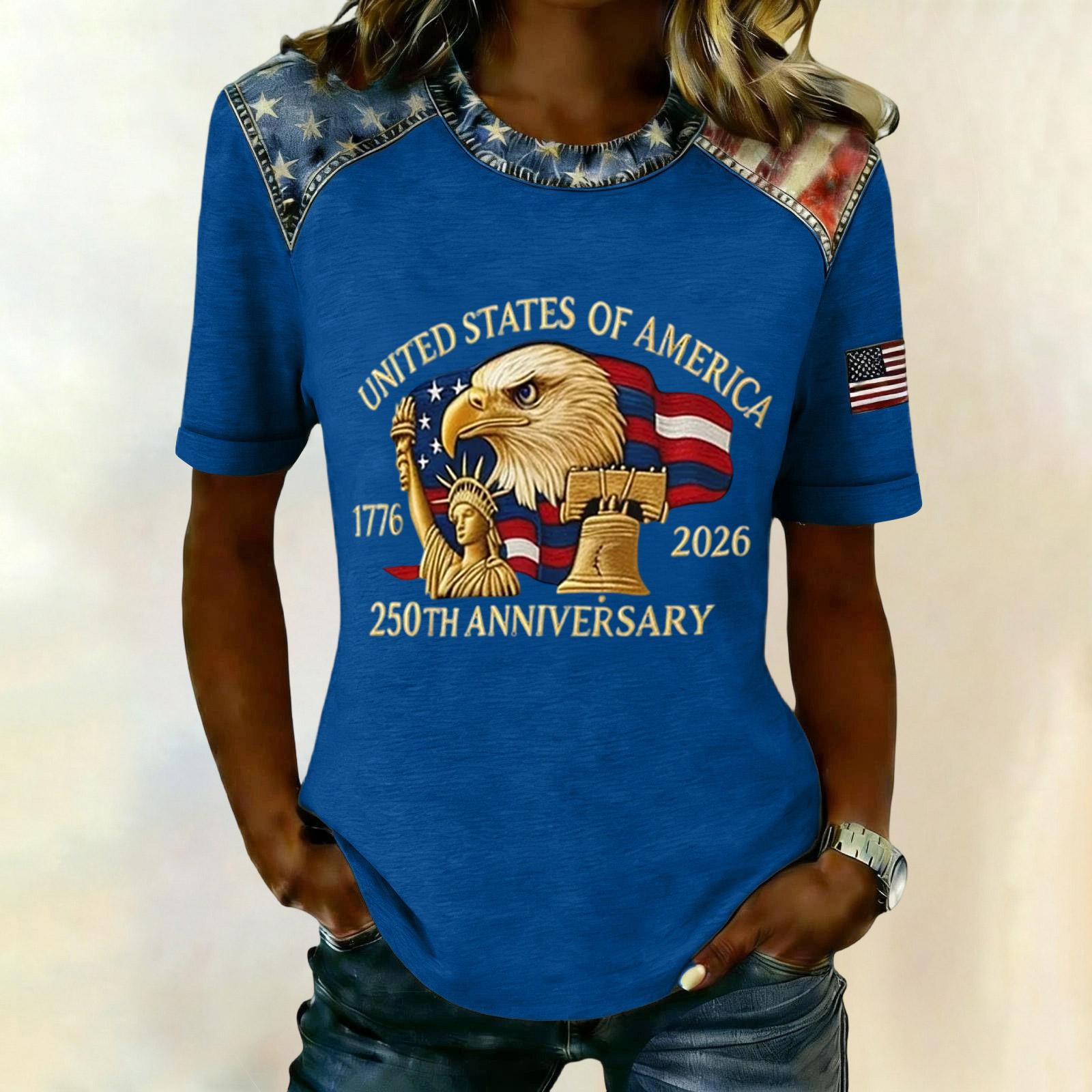 Women s Casual Short Sleeve T-Shirt United States of America 250th Anniversary Graphic Print Crew Neck Top S синій
Women s Casual Short Sleeve T-Shirt United States of America 250th Anniversary Graphic Print Crew Neck Top S синій
