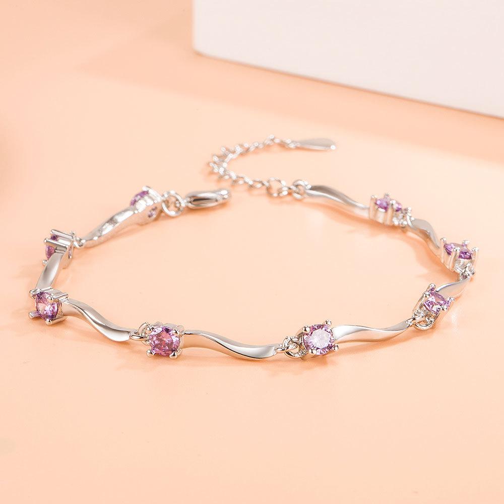 925 Sterling Silver White Purple AAA Zircon Bracelet Fashion Jewelry 20CM
925 Sterling Silver White Purple AAA Zircon Bracelet Fashion Jewelry 20CM