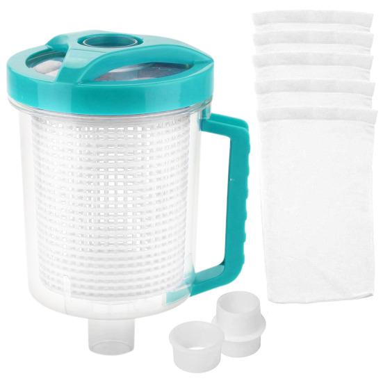 Контейнер для листьев для пылесоса для бассейна Прозрачный бак Сборник листьев для бассейна с 5 скиммерными носками Высокоемкостная ловушка для листьев для бассейна Спа Ветки Мелкие частицы белый