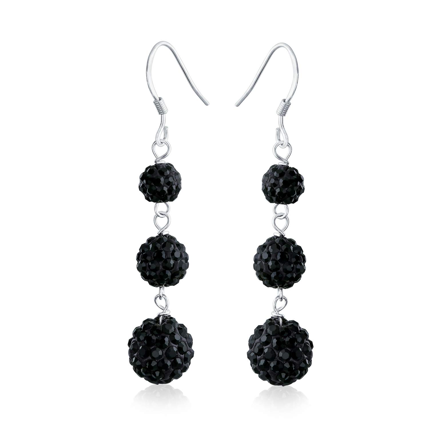 Black Crystal Pave Round Graduated Three Tier Disco Ball Linear Dangle Chandelier Earrings for Women 925 sterling silver Teens.
Black Crystal Pave Round Graduated Three Tier Disco Ball Linear Dangle Chandelier Earrings for Women 925 sterling silver Teens.