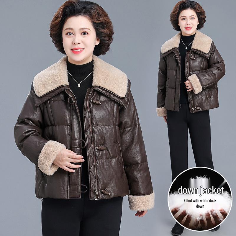 Chic Winter Down Jacket with Lapel for Middle-Aged and Elderly Women - Warm White Duck Down Leather Outerwear 2XL (Recommended for 70-80kg)
Chic Winter Down Jacket with Lapel for Middle-Aged and Elderly Women - Warm White Duck Down Leather Outerwear 2XL (Recommended for 70-80kg)