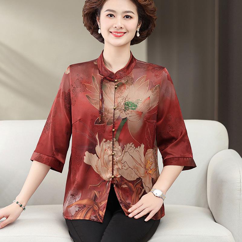 Mom s Elegant Summer Silk Top - Mid-Sleeve, Loose Fit for Middle-Aged and Elderly 2XL (110-120 jin) красный
Mom s Elegant Summer Silk Top - Mid-Sleeve, Loose Fit for Middle-Aged and Elderly 2XL (110-120 jin) красный