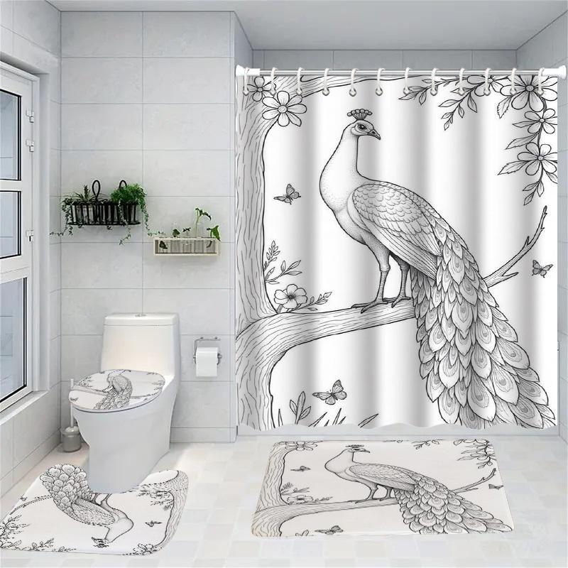 Elegant Peacock Pattern Shower Curtain Bath Sets Waterproof Non-Slip Bathroom Rug Toilet U With 12 Hooks Home Deco W60H190(CM)-1 Pcs
Elegant Peacock Pattern Shower Curtain Bath Sets Waterproof Non-Slip Bathroom Rug Toilet U With 12 Hooks Home Deco W60H190(CM)-1 Pcs