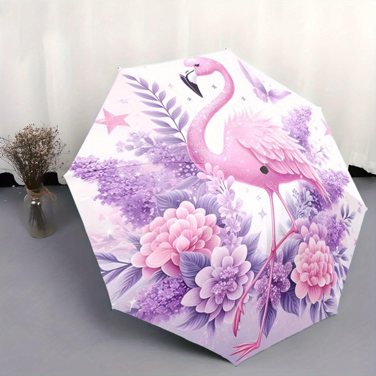 Automatic Open/Close Umbrella with Floral design - Pink Flamingo & Purple Flowers, Compact Folding Umbrella with 8-Rib Strong Iron&8K
Automatic Open/Close Umbrella with Floral design - Pink Flamingo & Purple Flowers, Compact Folding Umbrella with 8-Rib Strong Iron&8K