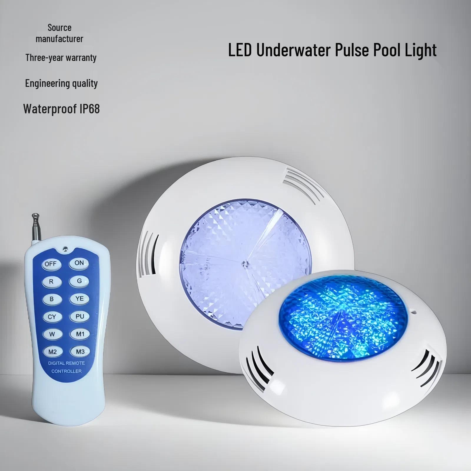 RGB Colorful Wireless Remote-Control Pool Light - 12V/24V Wall-Mounted Underwater Lighting, Plastic Round for Indoor Pools. 9W - Diameter 230mm, Height 60mm
RGB Colorful Wireless Remote-Control Pool Light - 12V/24V Wall-Mounted Underwater Lighting, Plastic Round for Indoor Pools. 9W - Diameter 230mm, Height 60mm