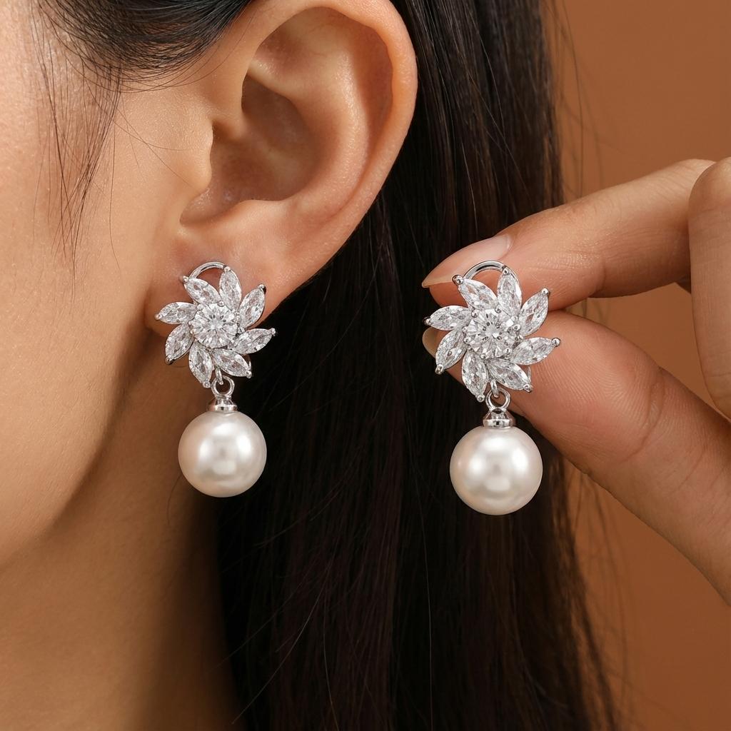 Luxury Zircon Flower Imitation Pearl Dangle Earrings for Women Delicate Floral Opal Ball Drop Earring Party Wedding Jewelry Gift
Luxury Zircon Flower Imitation Pearl Dangle Earrings for Women Delicate Floral Opal Ball Drop Earring Party Wedding Jewelry Gift