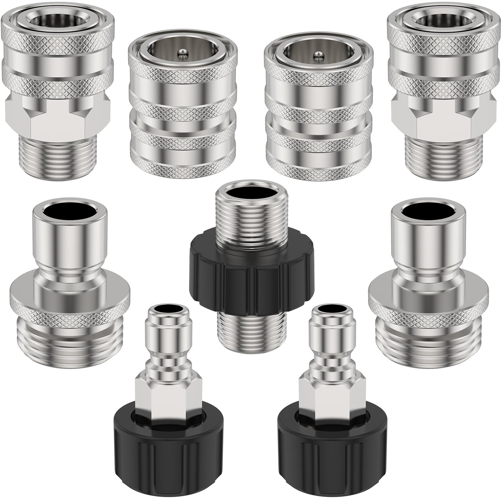 Комплект из 9 адаптеров для мойки высокого давления 5000 фунтов на кв. дюйм макс. Нержавеющая сталь M22 14 мм на 3/8 дюйма быстроразъемные фитинги для шланга мойки высокого давления серебряный
Комплект из 9 адаптеров для мойки высокого давления 5000 фунтов на кв. дюйм макс. Нержавеющая сталь M22 14 мм на 3/8 дюйма быстроразъемные фитинги для шланга мойки высокого давления серебряный