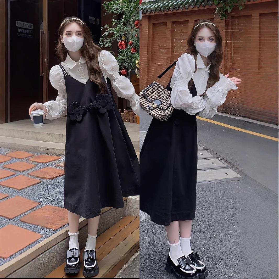 European & American Women s Two-Piece: White Long-Sleeve Shirt + Black Suspender Dress M
European & American Women s Two-Piece: White Long-Sleeve Shirt + Black Suspender Dress M