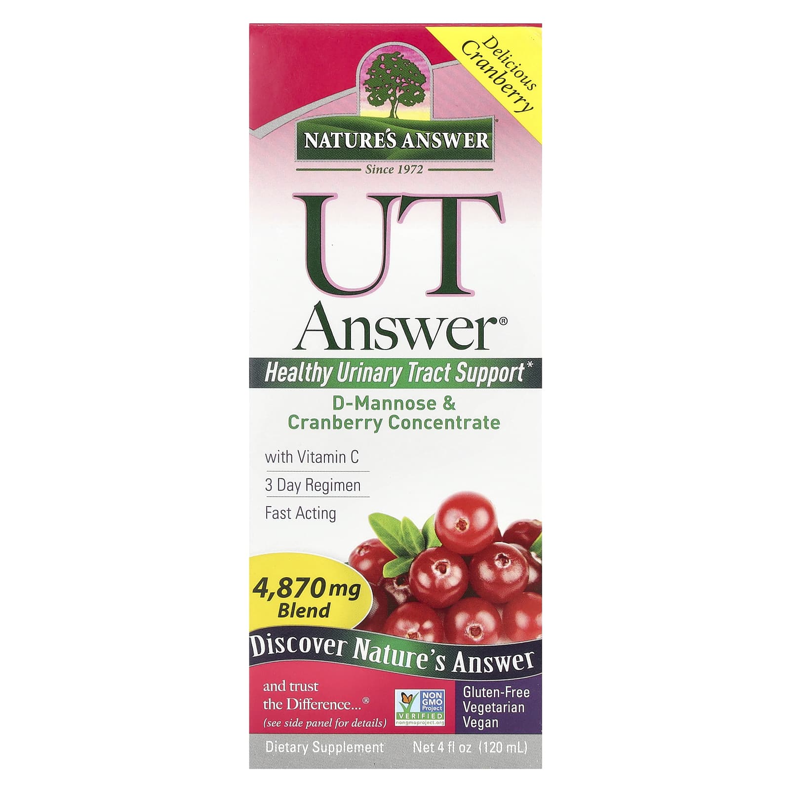 Nature s Answer, UT Answer, D-Mannos & Cranberry Concentrate, 4,870 mg, 4 fl oz (120 ml)
Nature s Answer, UT Answer, D-Mannos & Cranberry Concentrate, 4,870 mg, 4 fl oz (120 ml)