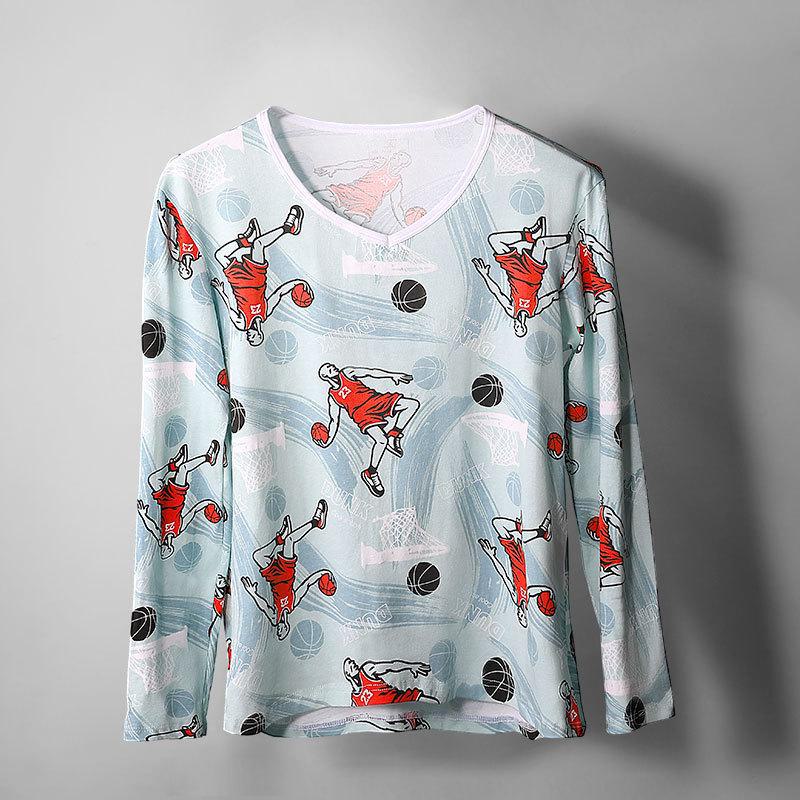 Мужской хлопковый свитер с V-образным вырезом — легкий, теплый осенне-зимний топ L светло-синий