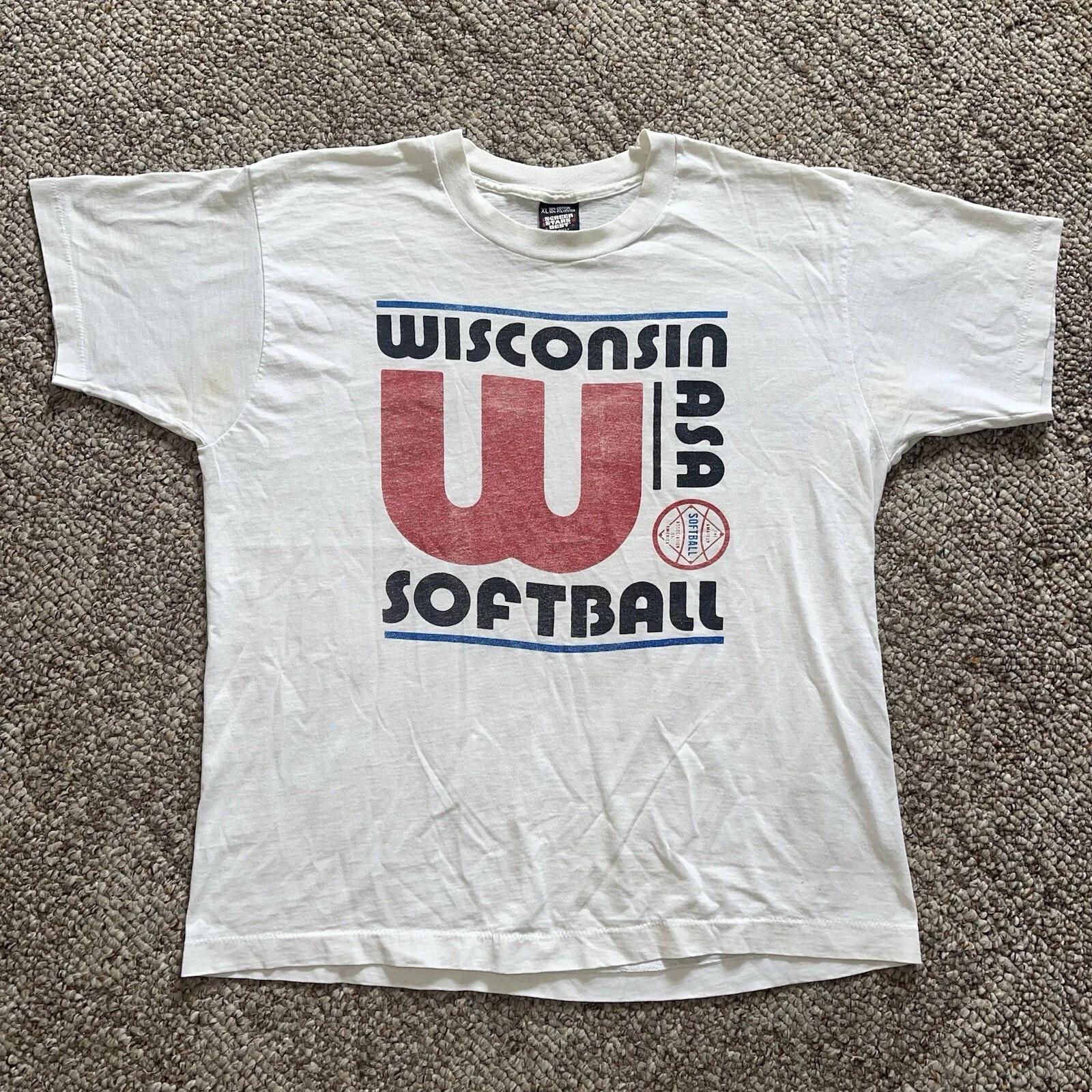 Vintage Wisconsin Softball ASA Screen Stars Graphic T-Shirt RARE Size L/XL S
Vintage Wisconsin Softball ASA Screen Stars Graphic T-Shirt RARE Size L/XL S
