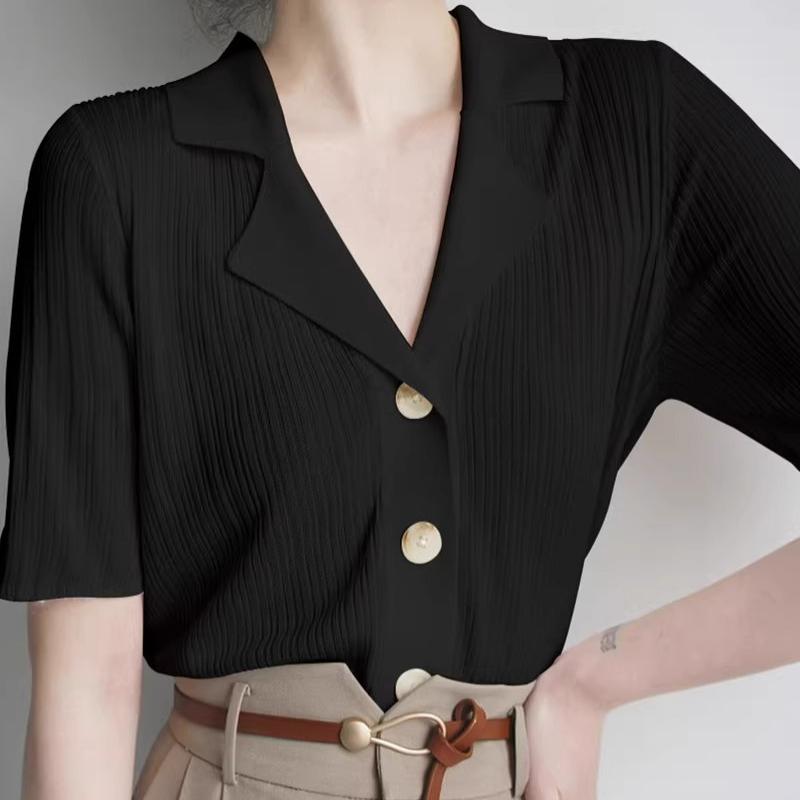 Летняя однотонная вязаная футболка с отложным воротником, женский повседневный пуловер с короткими рукавами, топ, женская футболка на пуговицах One Size чёрный
Летняя однотонная вязаная футболка с отложным воротником, женский повседневный пуловер с короткими рукавами, топ, женская футболка на пуговицах One Size чёрный